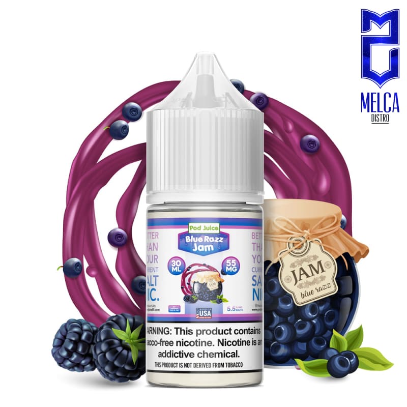 Pod Juice Salt Blue Razz Jam 30mL - 55MG - E-Liquids