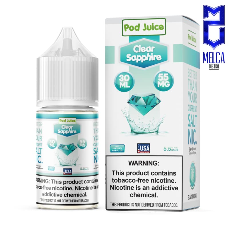 Pod Juice Salt Clear Sapphire 30mL - 55MG - E-Liquids